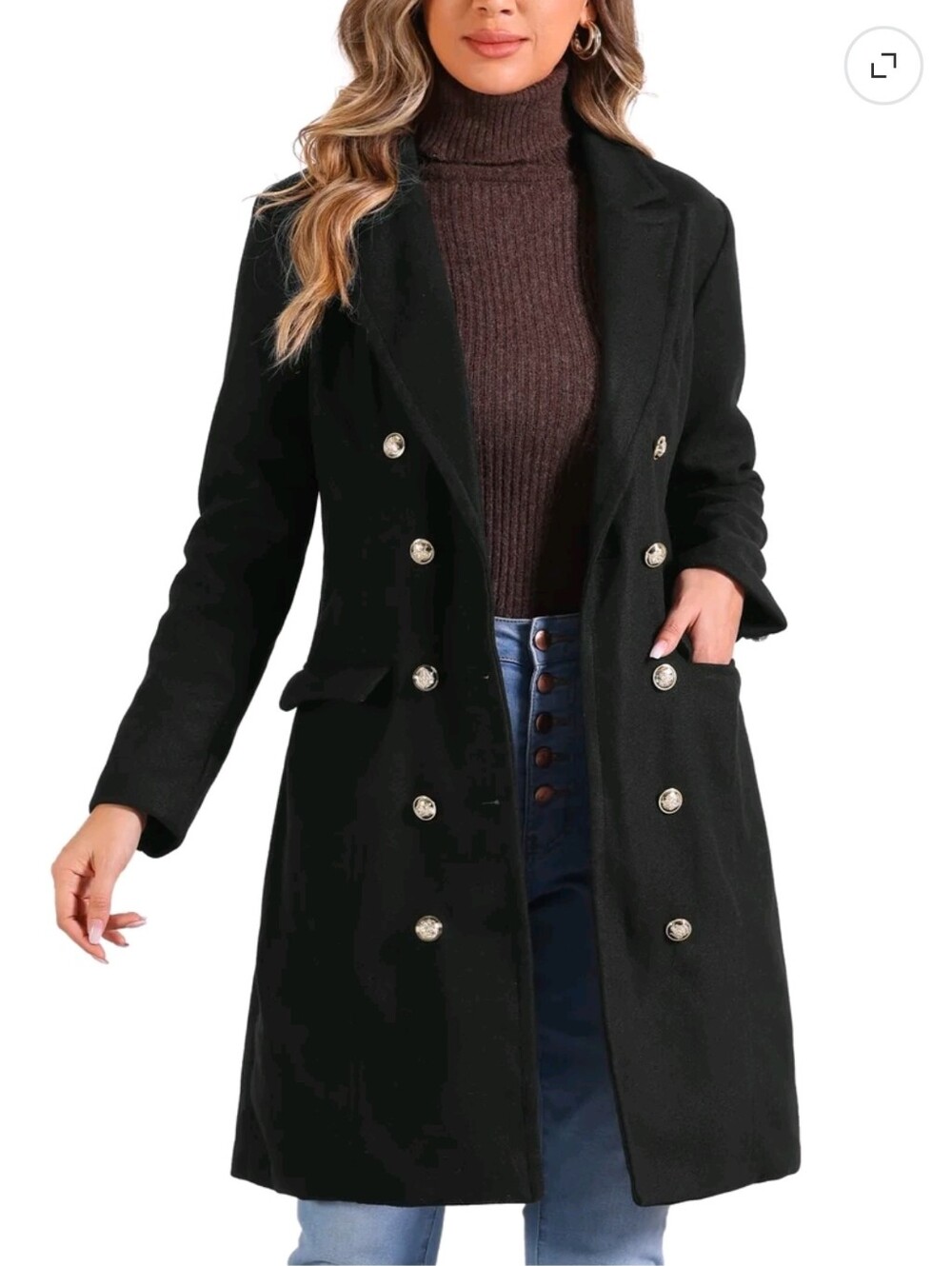 Allegra K Pea Coat for Women's Notched Lapel Double Breasted Mid Long Winter XXL